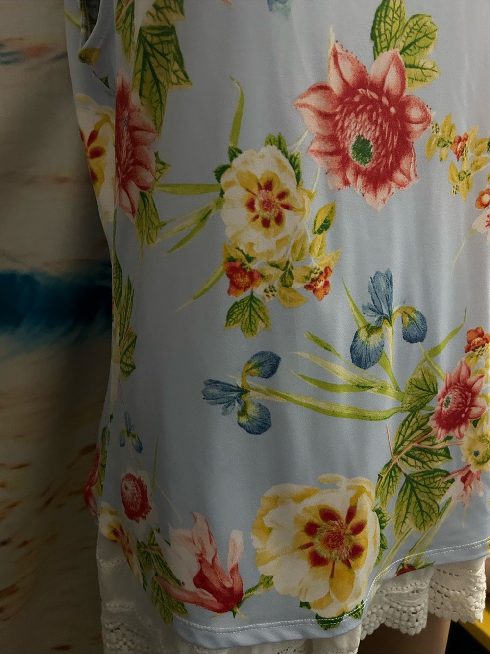 New York. & Co 7th Avenue Keyhole Floral Sleeveless Blouse Blue & Yellow LG - Picture 6 of 12